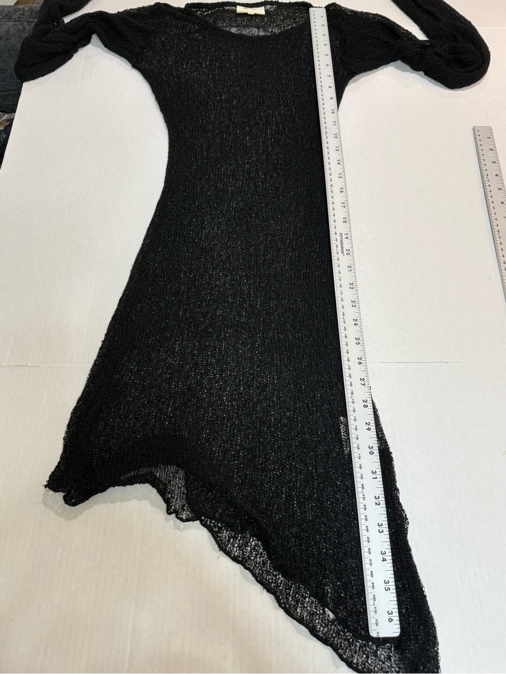 Ambra Maddalena Sheer Knit Mesh Dress Cover Up Black Asymmetrical Hem Size M - Picture 9 of 10
